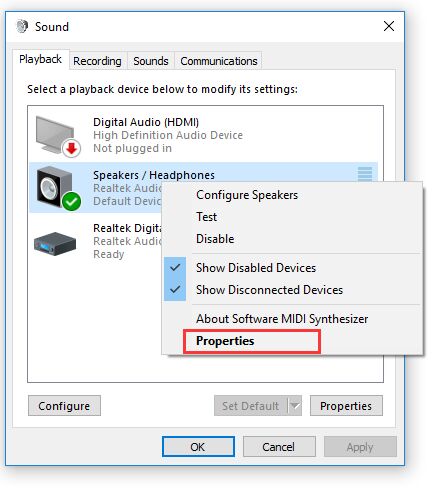 speaker properties enhancements windows 7