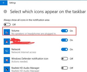 lost volume icon on taskbar windows 10