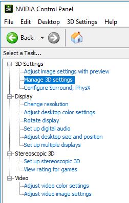manage nvidia 3d settings