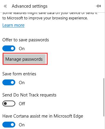 manage passwords in windows 10