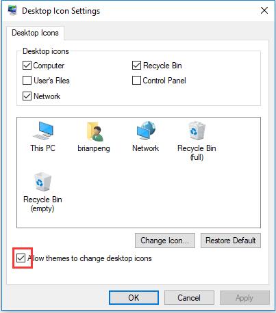 windows 10 themes changing desktop icons