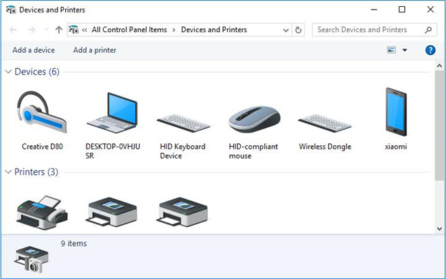 windows 10 control panel devices and printers hangs