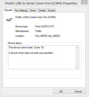 fix prolific usb to serial comm port for win 10 code 10