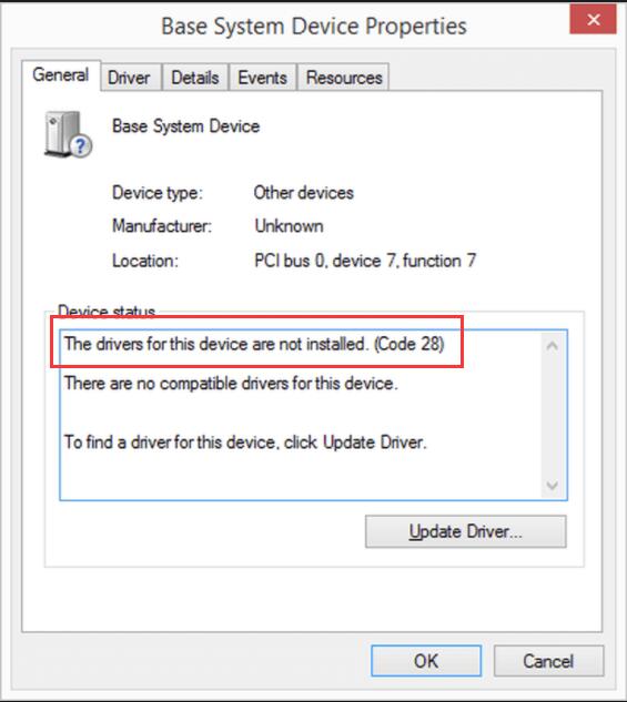 driver code 28 free download