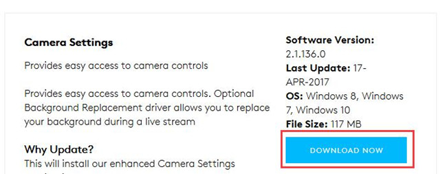 logitech camera settings install windows 10