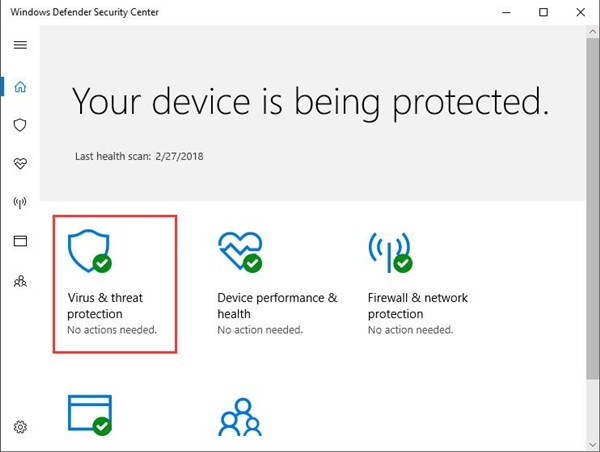 virus and threat protection in windows defender
