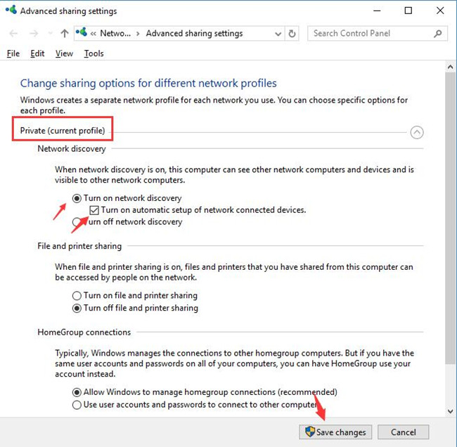 turn on network discovery in advanced sharing settings