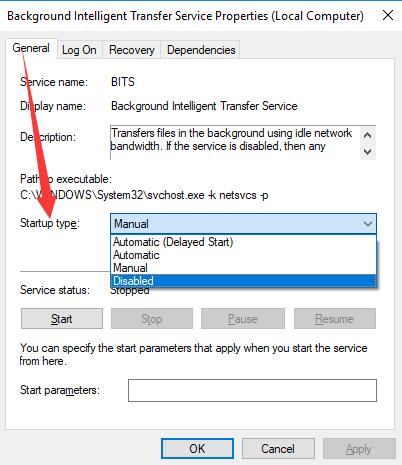 disable background intelligent transfer service
