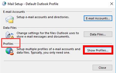 show profiles in mail setup window