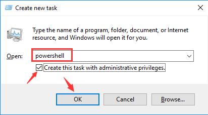 powershell create this task with administrative privileges
