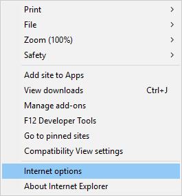 internet options in internet explorer tool