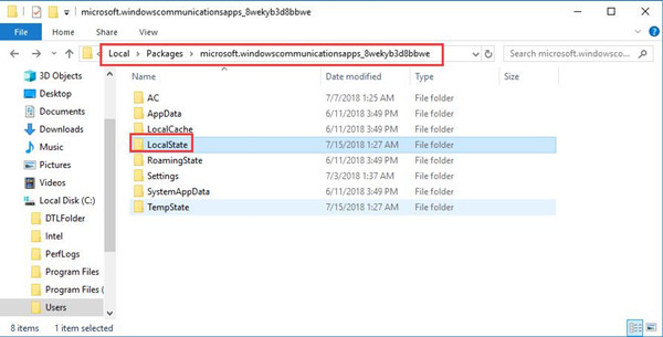 local state in microsoft windows communications apps folder