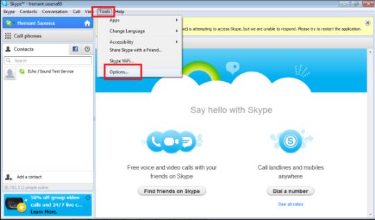 skype tool options