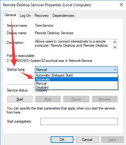 set remote desktop services as automatic