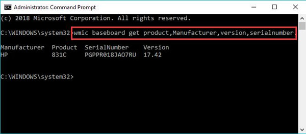 find motherboard number in command prompt