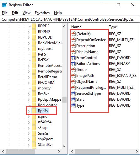 rpcss in registry editor