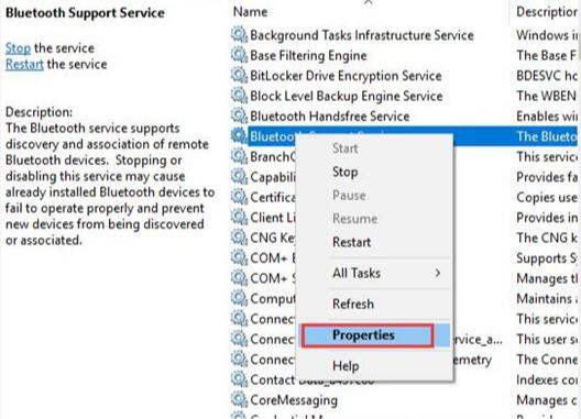 bluetooth support service properties