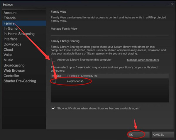 disable steam sharing