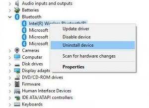 how to uninstall bluetooth driver windows 10